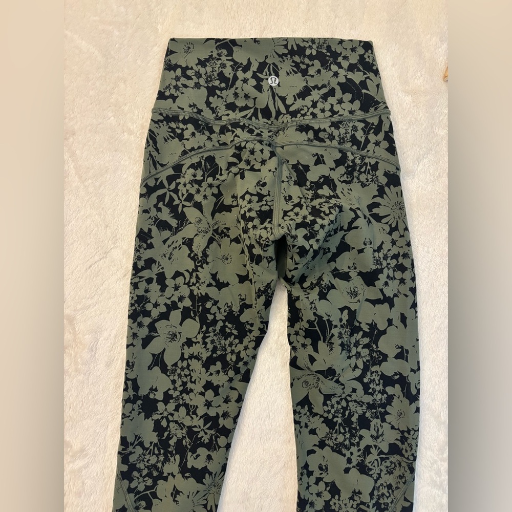 Lululemon Athletica Green and Black Floral Leggings